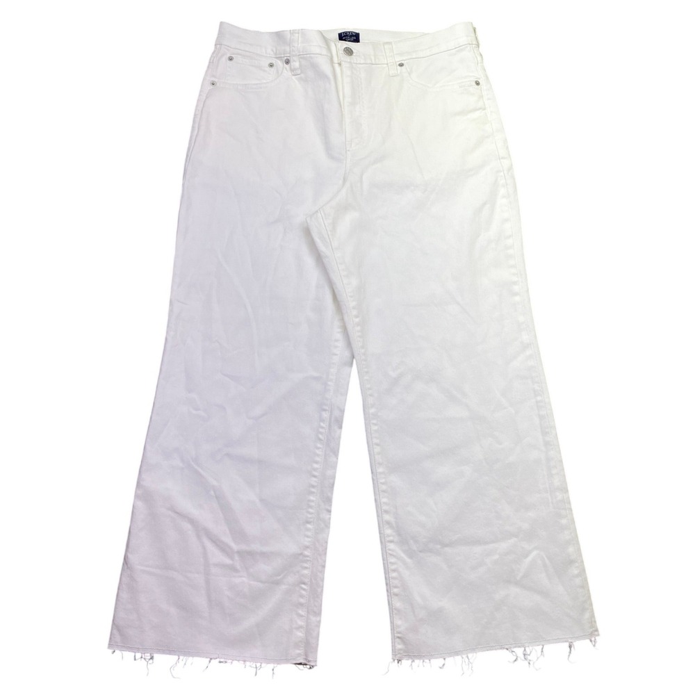 J.Crew Wide-Leg Crop All-Day Stretch Jeans White Raw Hem BR051 Size 32 NWT